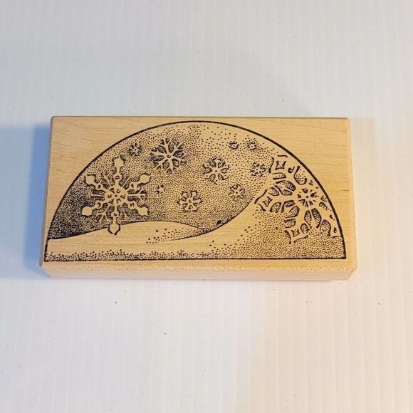 NEW Toomuchfun 1/2 Circle Snowflakes Rubber Stamp Wood Mount Katie Darnell 1722L - Picture 1 of 6